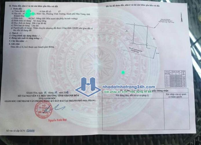 Bán đất sát khu Tái định cư Vĩnh Trường