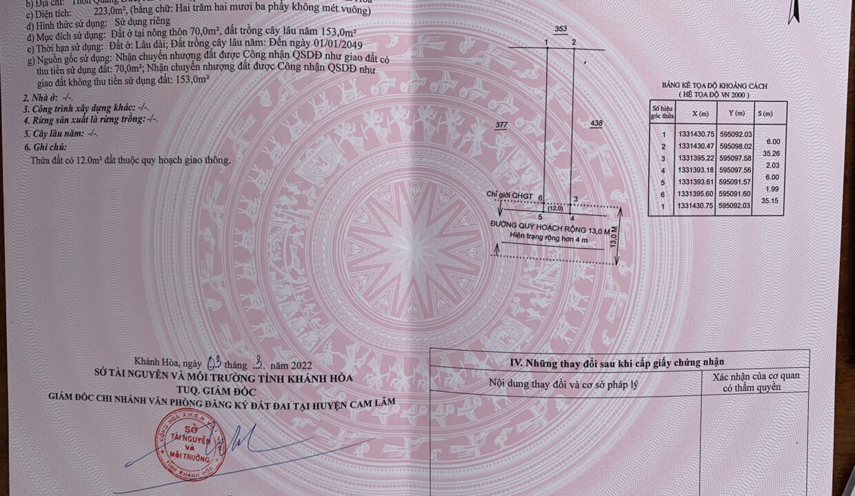Bán đất xã Cam Hiệp Nam Huyện Cam Lâm